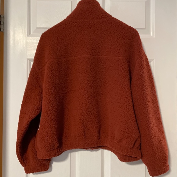 New Old Navy Sherpa fleece zip up funnel neck rust burnt orange size XS - Picture 7 of 12